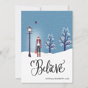 Cartes Pour Fêtes Annuelles CROIRE   Paysage Neige Avec Oiseau Cardinal D'Hive