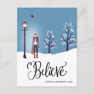 Cartes Pour Fêtes Annuelles CROIRE   Paysage Neige Avec Oiseau Cardinal D'Hive