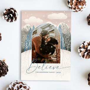 Cartes Pour Fêtes Annuelles Crois. Noël religieux des bois d'hiver rose