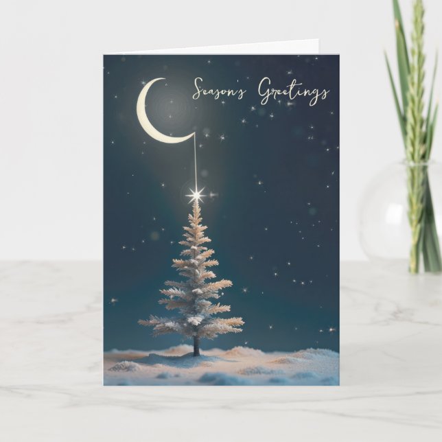 Cartes Pour Fêtes Annuelles Croissant de Lune Avec une Étoile de Noël (Devant)
