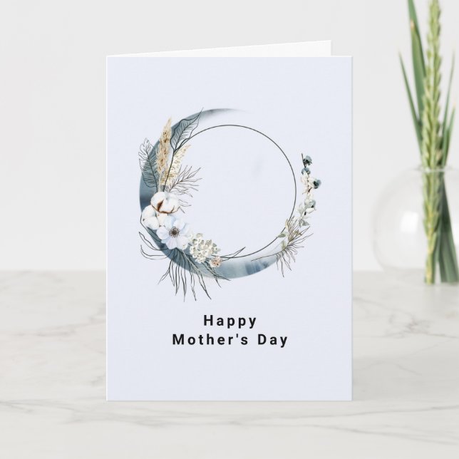 Cartes Pour Fêtes Annuelles Croissant de Lune Bleu avec Fleurs Blanches Fête d (Devant)