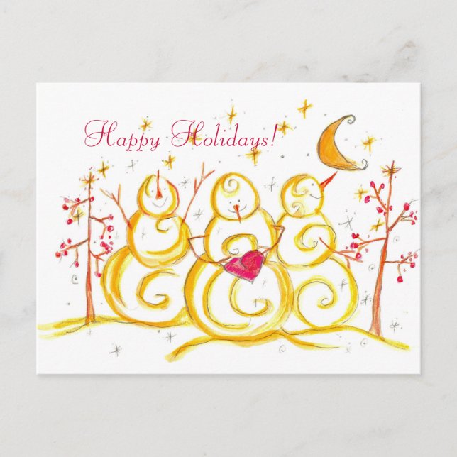 Cartes Pour Fêtes Annuelles Croissant de lune d'aquarelle de bonhomme de neige (Devant)