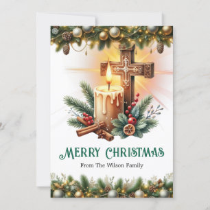 Cartes Pour Fêtes Annuelles Croix avec chandelle et bâtons de cannelle, Noël