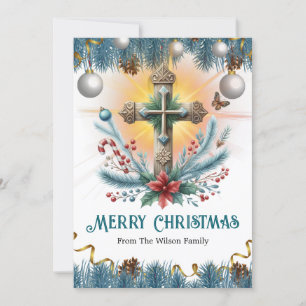 Cartes Pour Fêtes Annuelles Croix avec Sucres de canne et Poinsettia, Noël