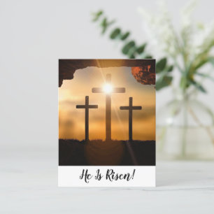 Cartes Pour Fêtes Annuelles Croix brunes Il est ressuscité Joyeuses Pâques chr