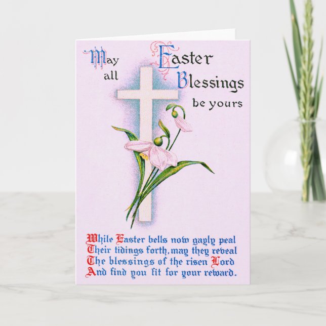 Cartes Pour Fêtes Annuelles Croix chrétienne Poème Lily de Pâques (Devant)