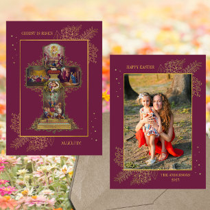 Cartes Pour Fêtes Annuelles Croix chrétienne Résurrection Famille Photo Pâques