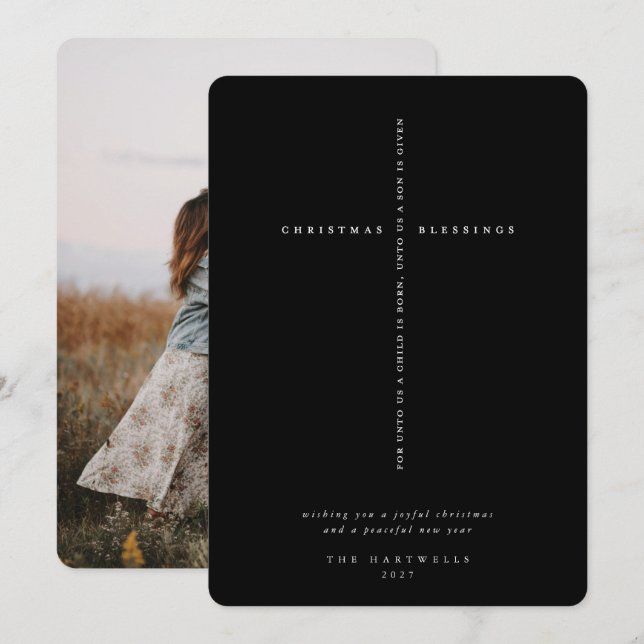 Cartes Pour Fêtes Annuelles Croix de l'Écriture noire élégante Photo (Devant / Derrière)