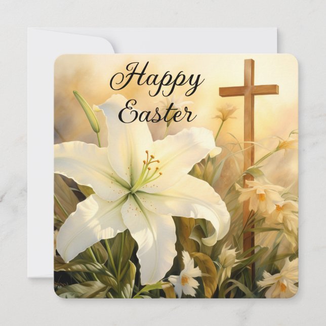Cartes Pour Fêtes Annuelles Croix de Pâques avec Lys (Devant)