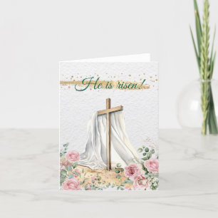 Cartes Pour Fêtes Annuelles Croix de Pâques chrétienne Aquarelle Roses Eucalyp