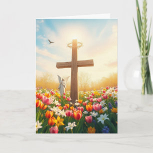Cartes Pour Fêtes Annuelles Croix de Pâques et statue de l'Ange