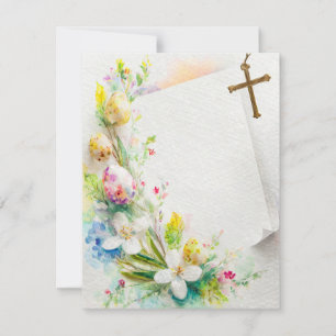 Cartes Pour Fêtes Annuelles Croix de Pâques, fleurs et oeufs papeterie vierge