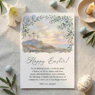 Cartes Pour Fêtes Annuelles Croix de Pâques religieuse Aquarelle Chrétienne