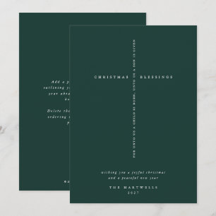 Cartes Pour Fêtes Annuelles Croix Élegante de l'Écriture Vert Foncé