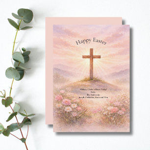 Cartes Pour Fêtes Annuelles Croix en bois à l'aquarelle Alleluia Joyeuses Pâqu
