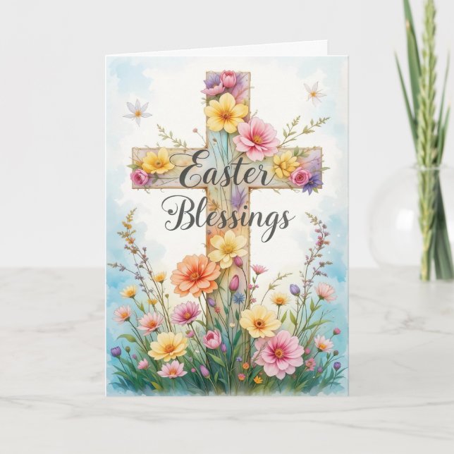 Cartes Pour Fêtes Annuelles Croix florale Bénédictions de Pâques (Devant)