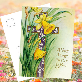 Cartes Pour Fêtes Annuelles Croix florale catholique Jésus Joyeux Pâques