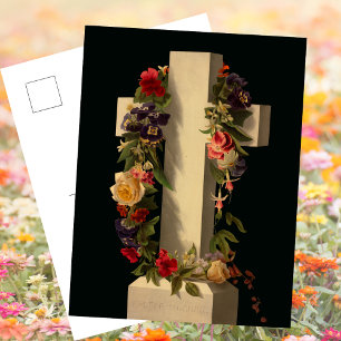 Cartes Pour Fêtes Annuelles Croix florale catholique Jésus Pâques