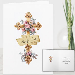 Cartes Pour Fêtes Annuelles Croix florale de Pâques "Christ est ressuscité" él