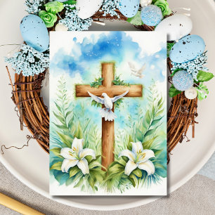 Cartes Pour Fêtes Annuelles Croix religieuse de Pâques avec colombe et lys