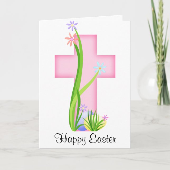 Cartes Pour Fêtes Annuelles Croix rose avec oeufs de Pâques (Devant)