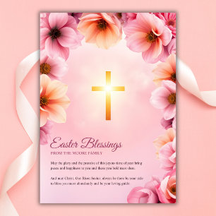 Cartes Pour Fêtes Annuelles Croix rose florale catholique Bénédiction de Pâque