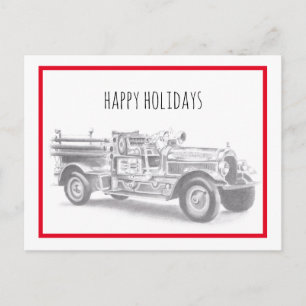 Cartes Pour Fêtes Annuelles croquis au crayon de vieux camion de pompiers dess