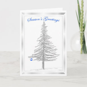 Cartes Pour Fêtes Annuelles Croquis de sapin avec ornement bleu