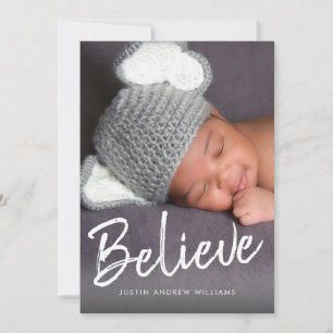Cartes Pour Fêtes Annuelles Croyance Écriture Bébé Premier Noël Photo Moderne