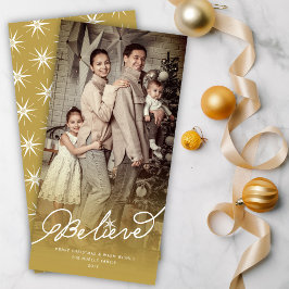 Cartes Pour Fêtes Annuelles Croyez la photo de Noël d'Ombre d'or de manuscrit