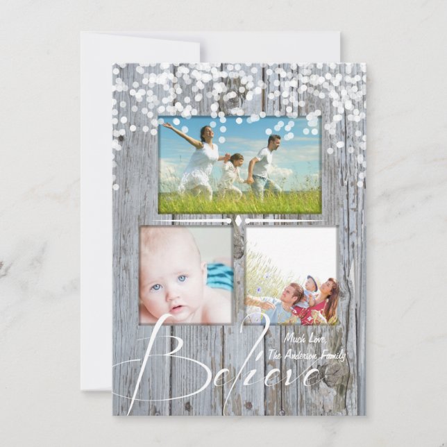 Cartes Pour Fêtes Annuelles Croyez Rustic Wood Sparkle Stars Noël (Devant)