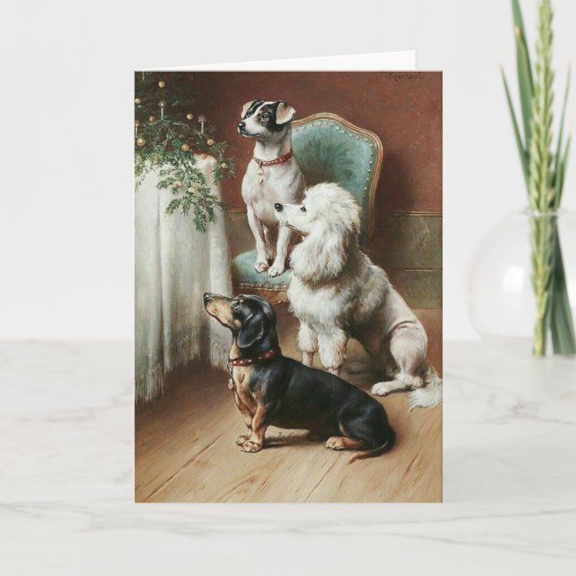 Cartes Pour Fêtes Annuelles Cru - attente de chiens Noël, (Devant)