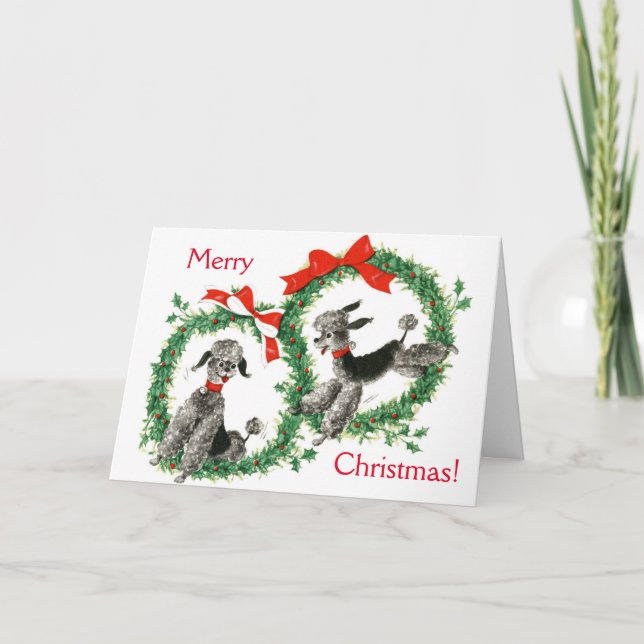 Cartes Pour Fêtes Annuelles Cru - caniches de Joyeux Noël, (Devant)