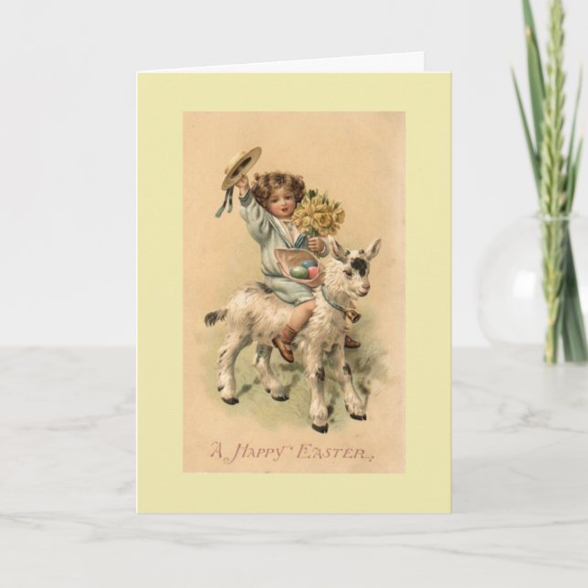 Cartes Pour Fêtes Annuelles Cru - enfant de Pâques et chèvre d'animal (Devant)