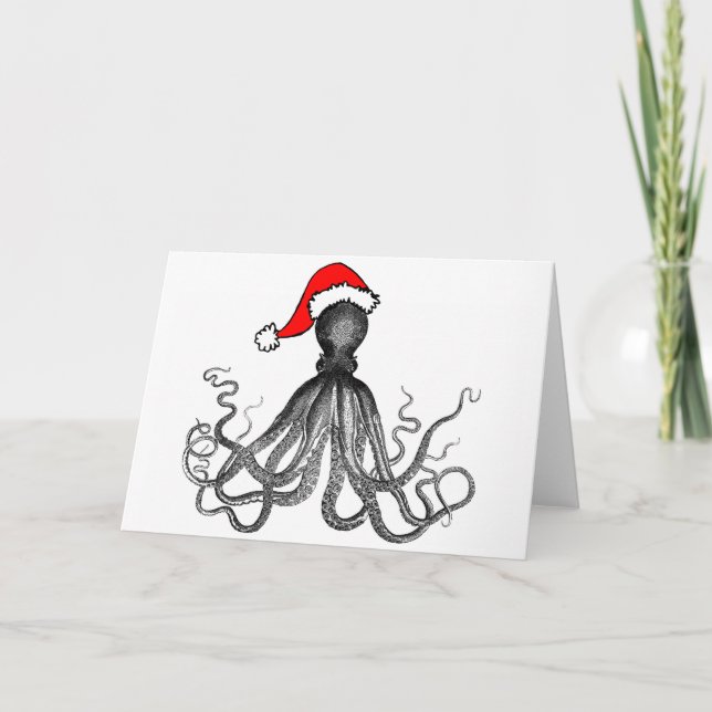 Cartes Pour Fêtes Annuelles Cru nautique Kraken de poulpe de Steampunk de (Devant)