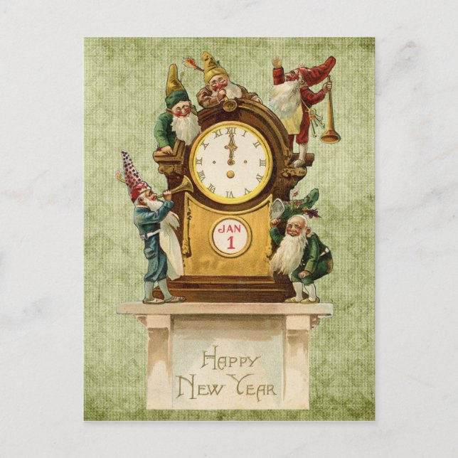 Cartes Pour Fêtes Annuelles Cru-Nouveau-Année-Gnomes (Devant)