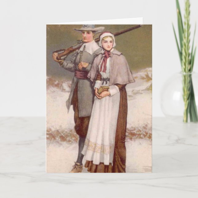 Cartes Pour Fêtes Annuelles Cru - un thanksgiving colonial, (Devant)