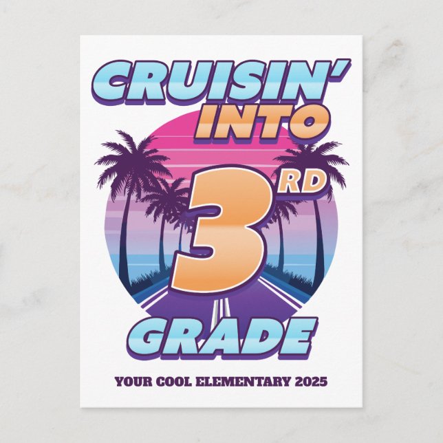 Cartes Pour Fêtes Annuelles Cruisin’ Retour à l’école 3e année (Devant)