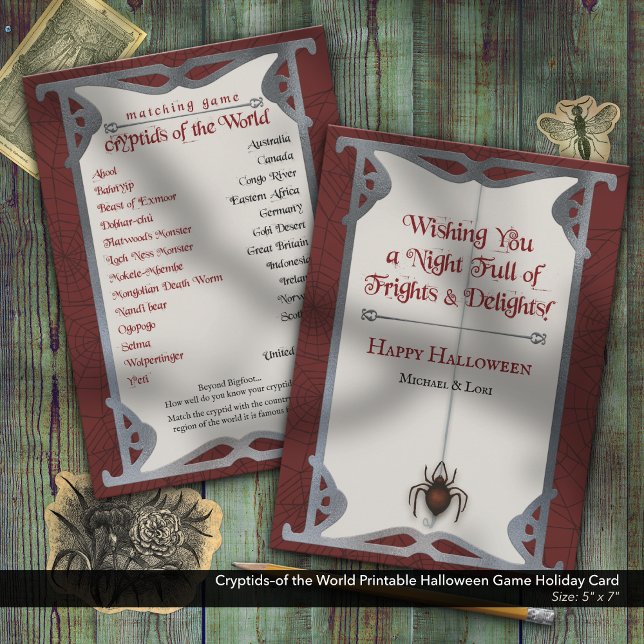 Cartes Pour Fêtes Annuelles Cryptids-of-the-World Printable Halloween Jeu (Cryptids–of the World Matching Printable Halloween Party Game)