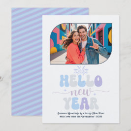 Cartes Pour Fêtes Annuelles Crystal Glow Hello New Year Blue Retro Photo