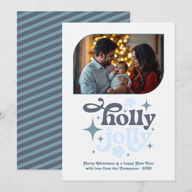 Cartes Pour Fêtes Annuelles Crystal Snowfall Modern Blue Christmas Photo (Devant / Derrière)