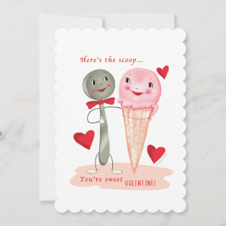 Cartes Pour Fêtes Annuelles Cuillère et cône de crème glacée Valentine Vintage
