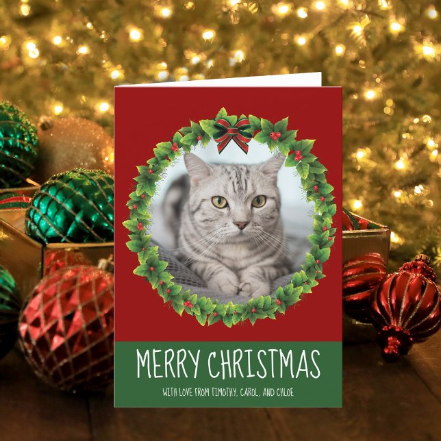 Cartes Pour Fêtes Annuelles Cuisine Personnalisée Chat Joyeux Noël Wreath Red  (Créateur téléchargé)