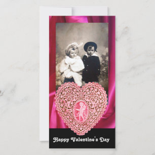 Cartes Pour Fêtes Annuelles CUPID LACE COEUR SILK FUCHSIA VÊTEMENT, rose noir