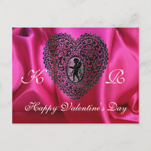 Cartes Pour Fêtes Annuelles CUPID LACE COEUR SILK FUCHSIA VÊTEMENT, Rose Noir