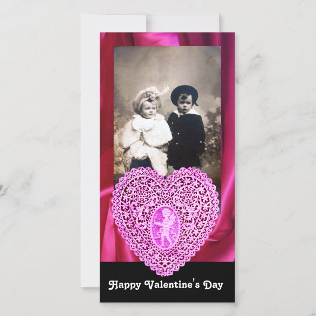 Cartes Pour Fêtes Annuelles CUPID LACE COEUR SILK FUCHSIA VÊTEMENT, rose noir (Devant)