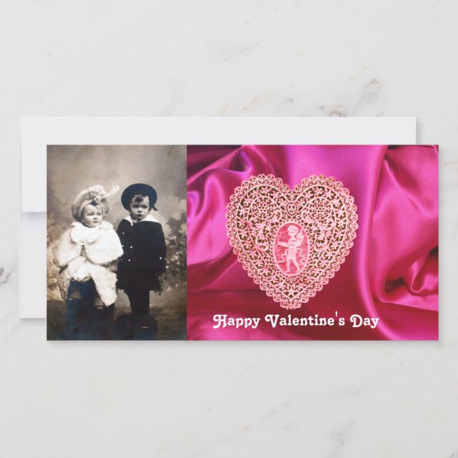 Cartes Pour Fêtes Annuelles CUPID LACE COEUR SILK FUCHSIA VÊTEMENT, Rouge rose (Devant)