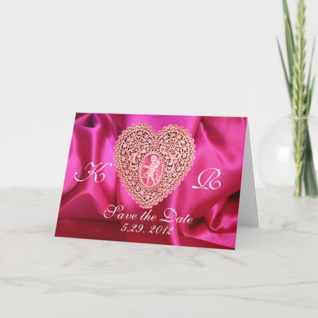 Cartes Pour Fêtes Annuelles CUPID LACE COEUR SILK FUCHSIA VÊTEMENT, Rouge rose (Devant)