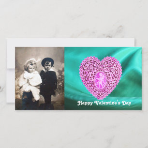 Cartes Pour Fêtes Annuelles CUPID LACE COEUR SOIE VERT BLEU, Violet rose