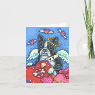 CARTES POUR FÊTES ANNUELLES CUPIDE DE TERRIER DE BOSTON BLANC, VALENTINE DE CH
